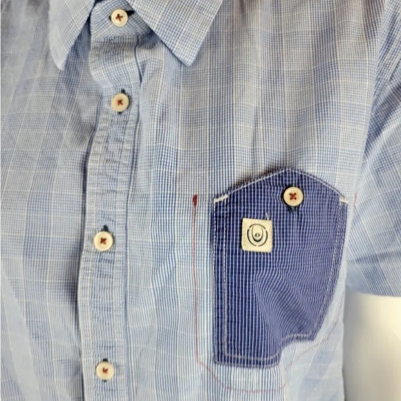 DUCK & COVER UK blue plaid cotton shirt, pocket detail - Picture 2 of 6